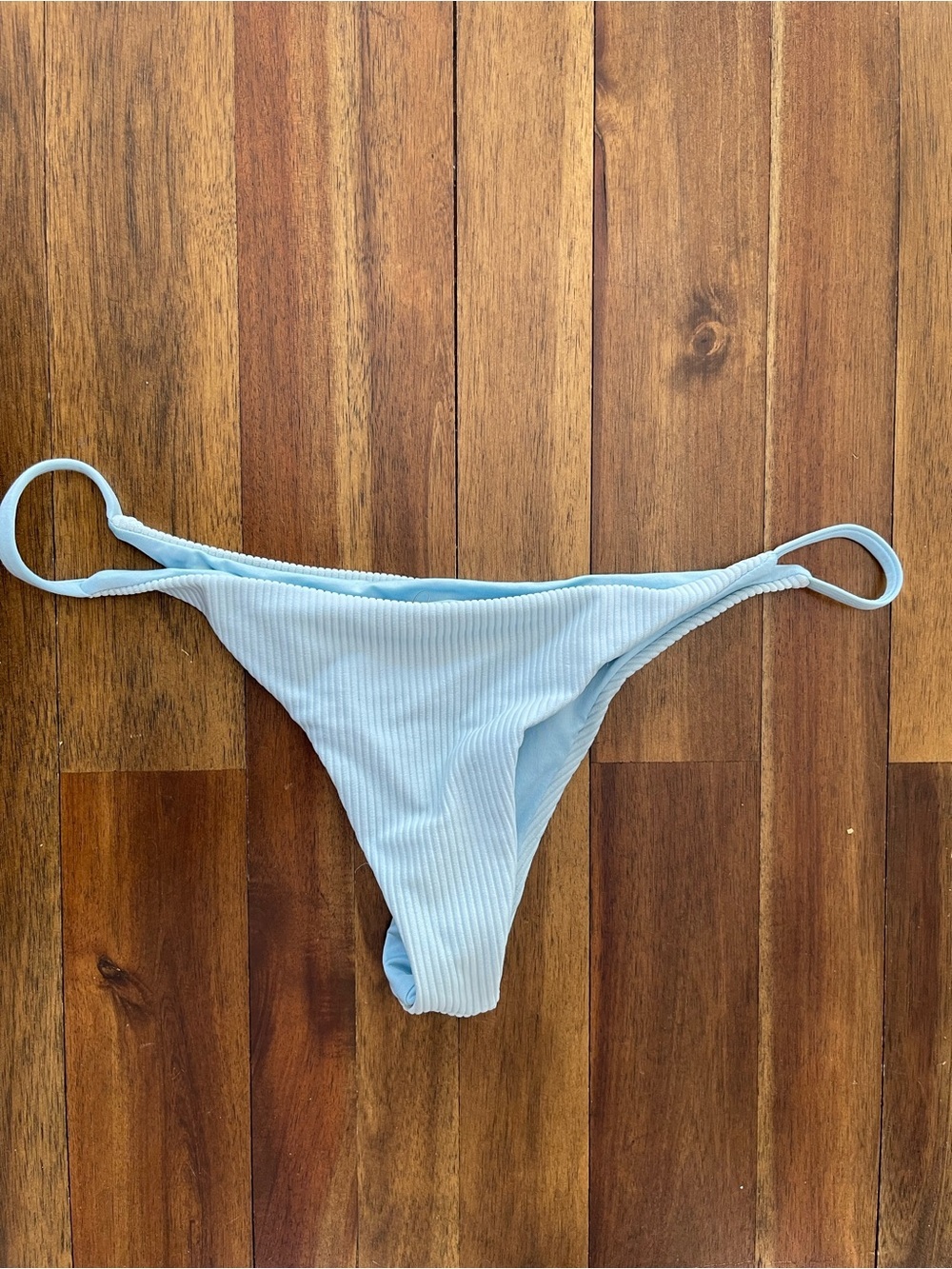 Frankie’s Bikinis light blue ribbed bikini bottom size large